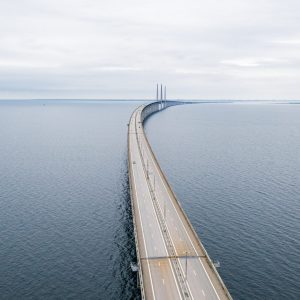 A high angle shot of the famous Oresund Bridge between Denmark and Sweden, Oresundsbron